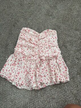 Ganni White Mini Dress with Red Floral Motif